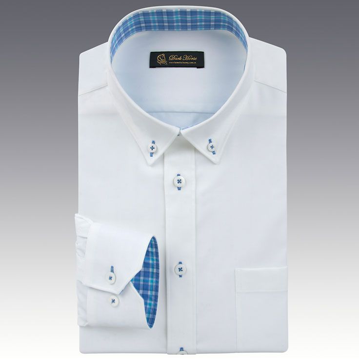 男士藍色長袖襯衫A-02效果圖